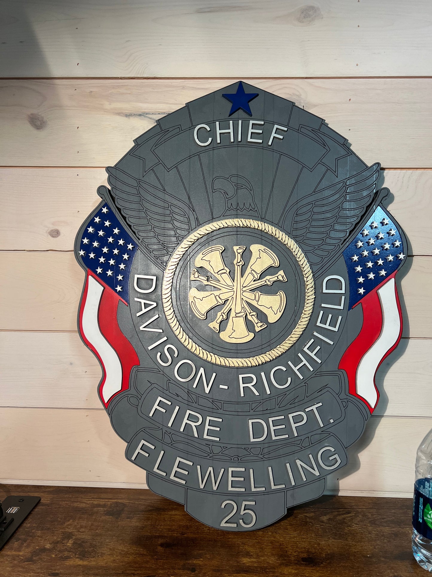 Laser-engraved Police and Fireman's Badges
