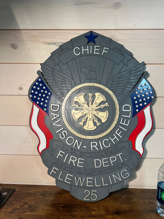 Laser-engraved Police and Fireman's Badges