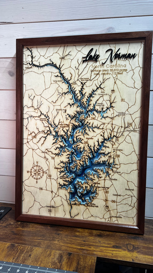 Laser-engraved Lake Maps